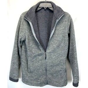 32 Degrees Heat Fleece Jacket M Full Zip Pockets Sherpa Lined Gray